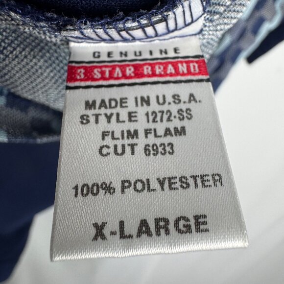 VTG bc ethic Lounge Mens XL Blue Geometric‎ Bowling Shirt 3 Star Brand USA - Picture 8 of 9